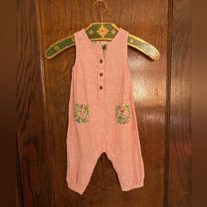 Baby Boden Linen/Rayon Seersucker Pink Floral One Piece Spring Easter 9mos